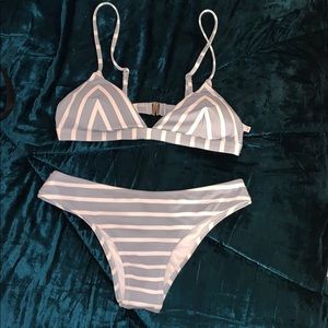 grey striped bikini